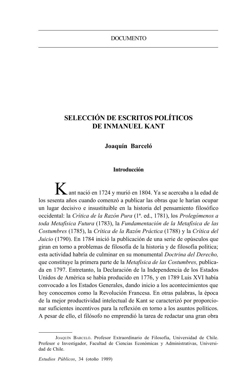 Selección de escritos políticos de Inmanuel Kant